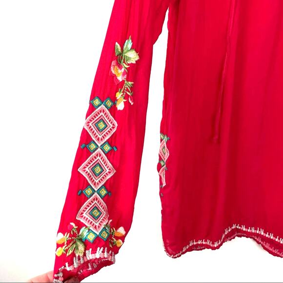 Johnny Was | Red Long Sleeve Blouse Embroidered Rayon XS - Picture 6 of 10